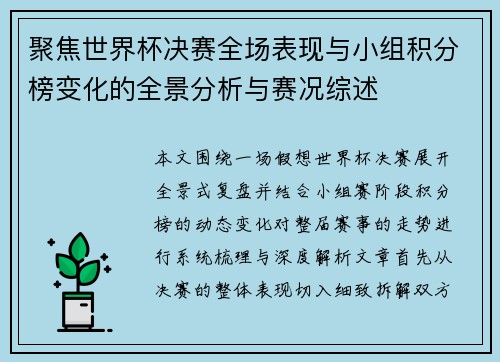 聚焦世界杯决赛全场表现与小组积分榜变化的全景分析与赛况综述